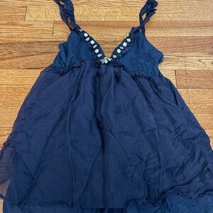 Navy Embellished V-Neck Tank Top